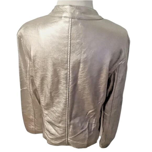 Cavalini Jacket Womens Large Champagne Metallic Faux Leather Zip Collarless - Picture 3 of 9